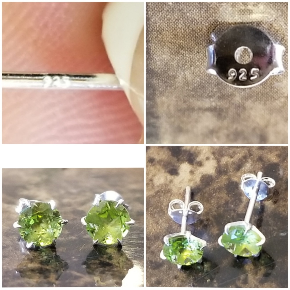 Genuine Rough cut Peridot Stud Earrings - Picture 3 of 4
